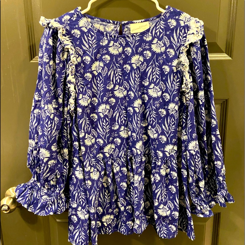 Universal Threads Floral Pattern Blouse With Ruff… - image 1